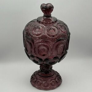 Vtg Purple Amethyst L.E. Smith Moon & Star Covered Compote Candy Dish 8" / As-Is